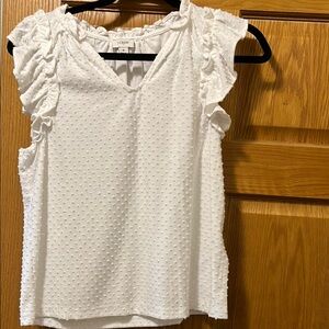 J. Crew White Flutter Sleeve Ruffled Blouse